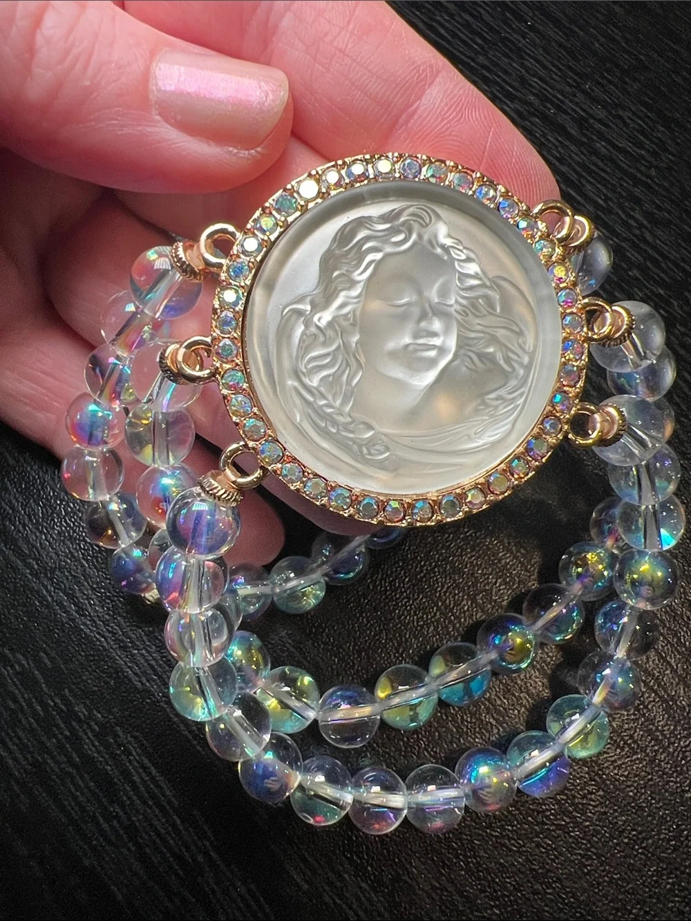 Kirk’s Folly Dream Angel Stretchy Iridescent AB Rhinestone Glass Beaded Bracelet